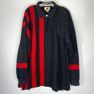 Vintage Field Gear Black Red Long Sleeve Polo Shirt 2X Korea